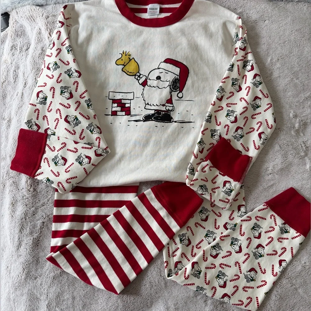 Hanna Andersson HIS(L) & Hers(M) Organic Cotton Peanuts Christmas PJs - Picture 2 of 5